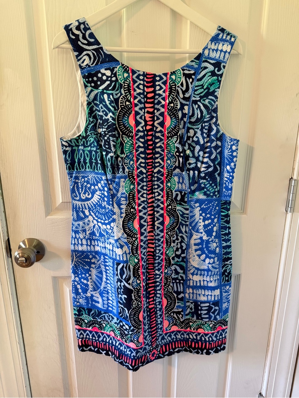 Lily Pulitzer Sleeveless Patchwork-Print Shift Dress in Blue